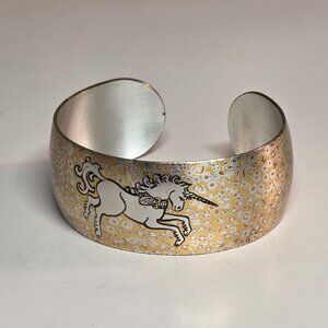 Vintage Reed & Barton Damascene Cuff Bracelet Unicorn